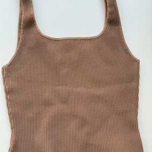 Aritzia Babaton Beige Ribbed Knit Top